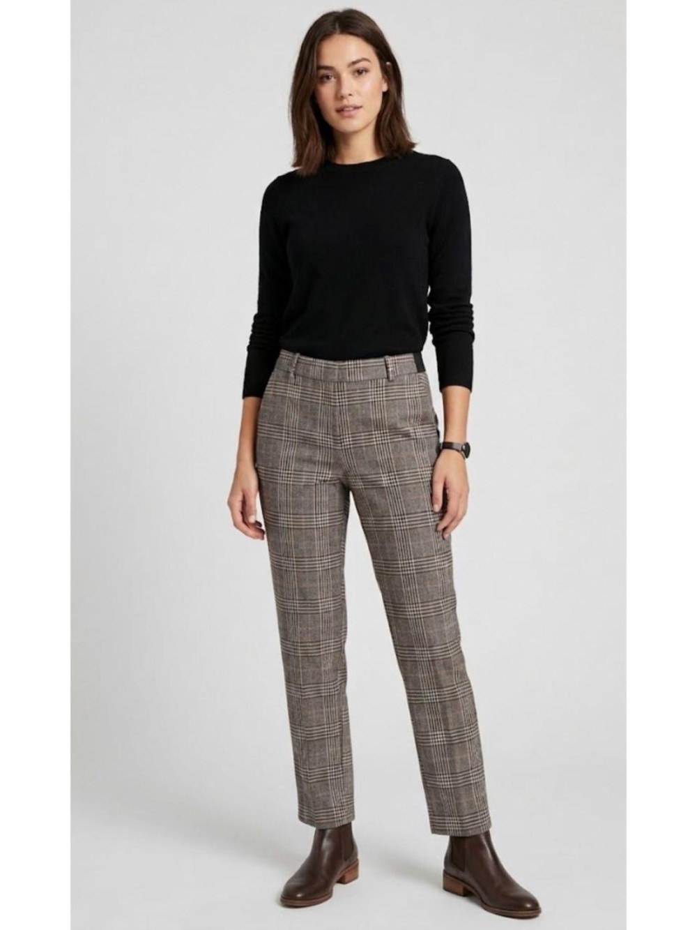 H&M Plaid Straight-Leg Trousers in Brown and Black